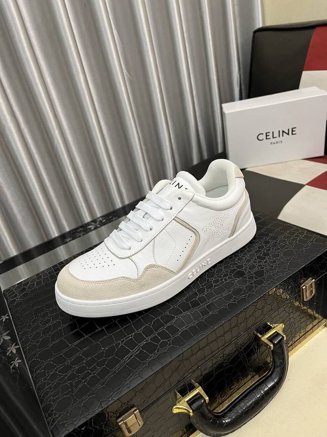 Factory Price (pp): Celine low-top cowhide leather lace-up sneakers; stylish, r