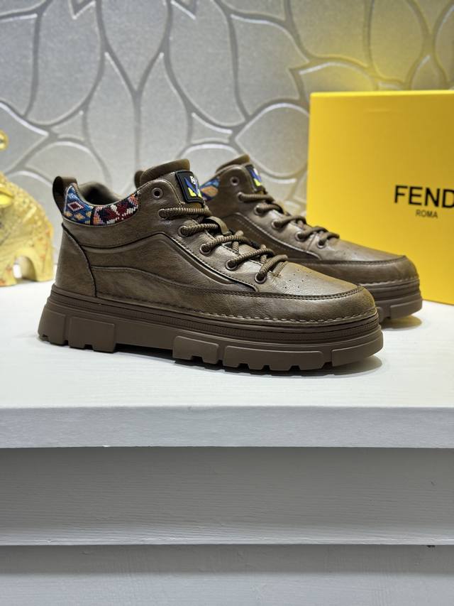 Fendi Men's Mid-Top Casual Shoes, featuring comfortable and slip-resistant const