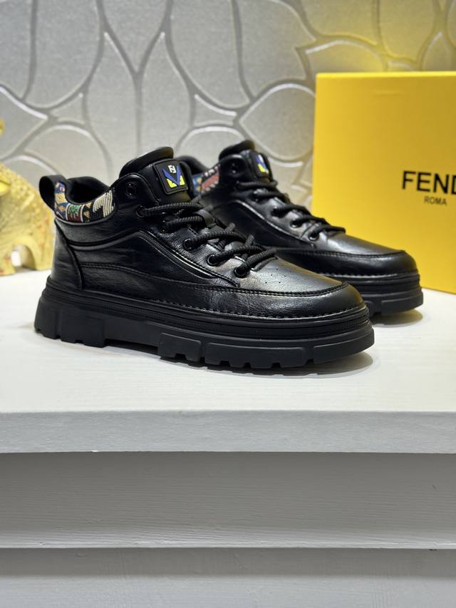 Fendi Men's Mid-Top Casual Shoes, featuring comfortable and slip-resistant const