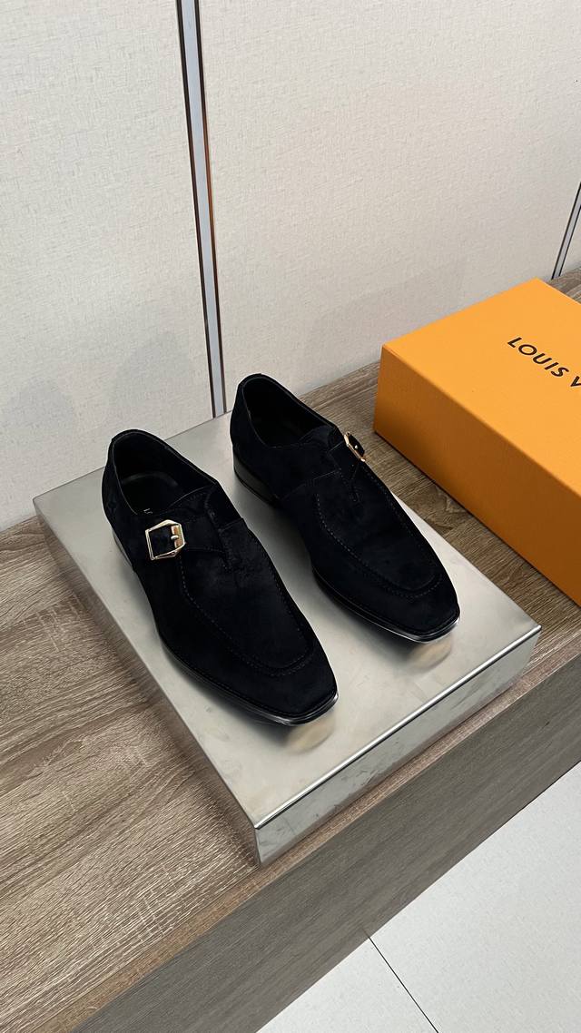 Louis Vuitto* Men's Business Casual Leather Shoes Imported Black Suede - Lining: