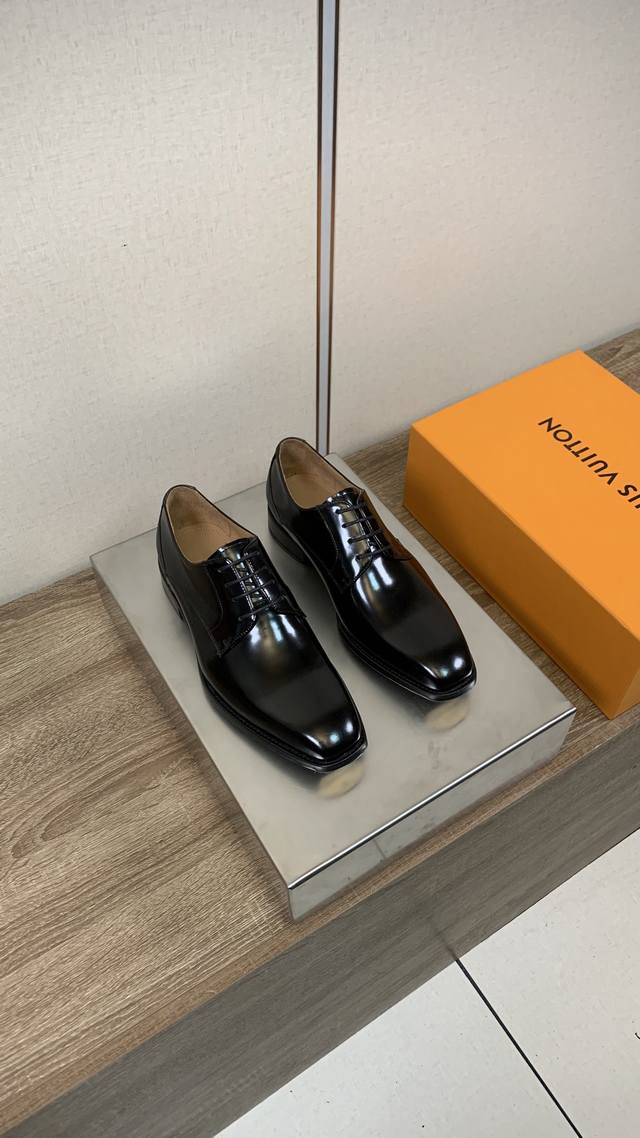 Louis Vuitto* Men's Business Casual Leather Shoes Imported Black Split Bead - Li