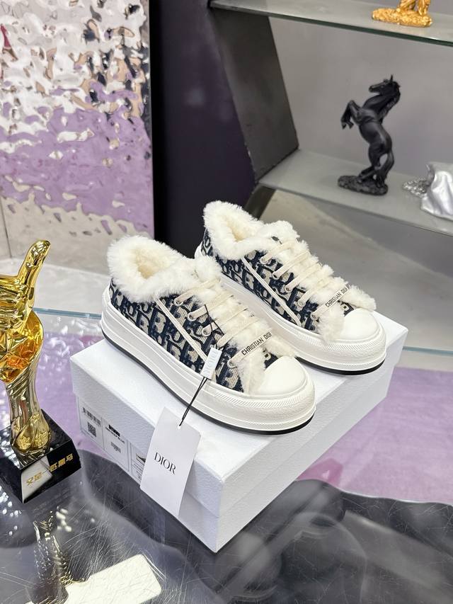 Factory Price: 'Dior Monogram Embroidery Wool Platform Canvas Shoes Casual Sneak
