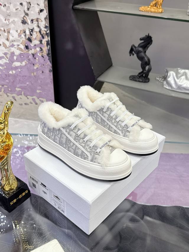 Factory Price: 'Dior Monogram Embroidery Wool Platform Canvas Shoes Casual Sneak