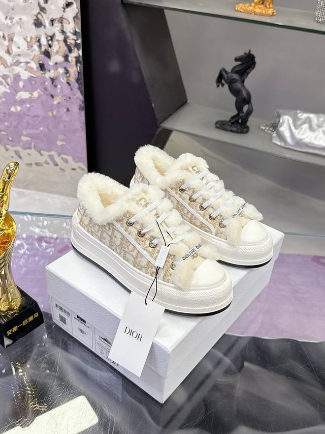 Factory Price: 'Dior Monogram Embroidery Wool Platform Canvas Shoes Casual Sneak