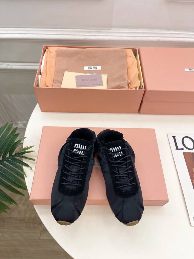 Miu Miu 25 2025 New Arrival - The Latest Runway Style Plume Satin Ballet Trainin