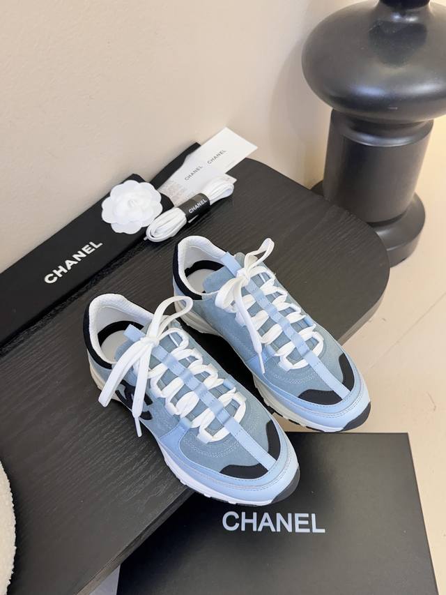 Chanel 2025 New Style Suede Round Toe Panda Diamond Pattern Thick Sole Sneakers