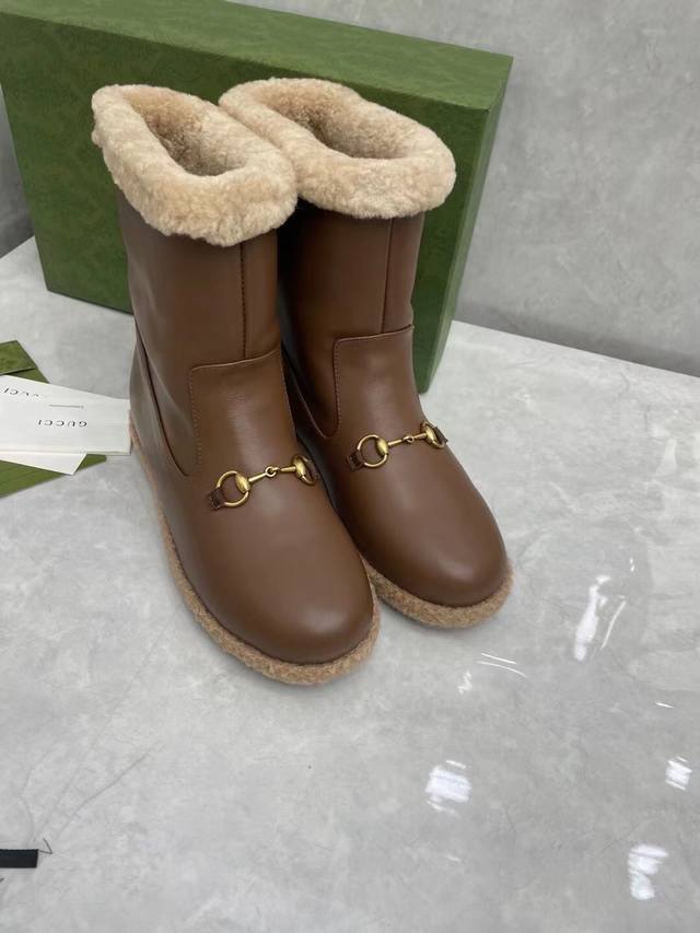 Gucci official website new women's autumn/winter wool boots, cowhide upper with
