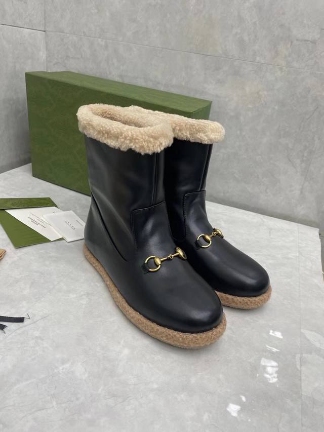 Gucci official website new women's autumn/winter wool boots, cowhide upper with