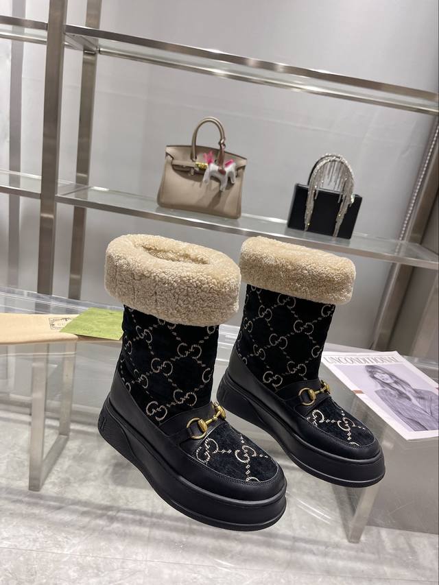 Gucci Paris Fashion Week China 2022 Merino Sheepskin Sheepskin Snow Boots, jacqu