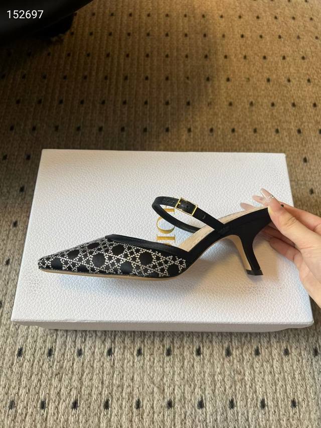 Top-tier Dior 25Ss New Rhinestone Pointed-Toe Mule Sandals High Heels Dior's des