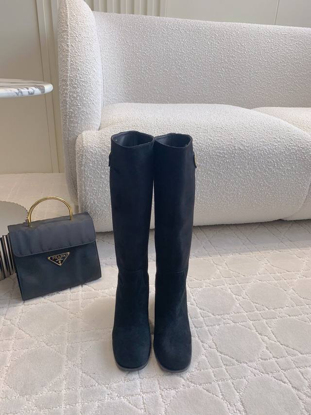 Factory Price p prad* New high-heeled triangle logo long boots, super leg-lengt