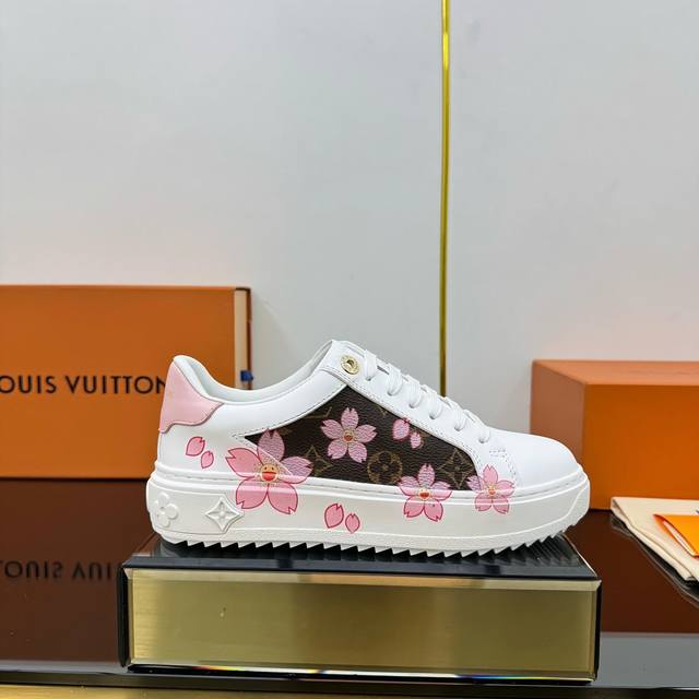 Factory Outlet Men's +10 Lv Couple Style Thick-Soled White Sneakers Classic Ser