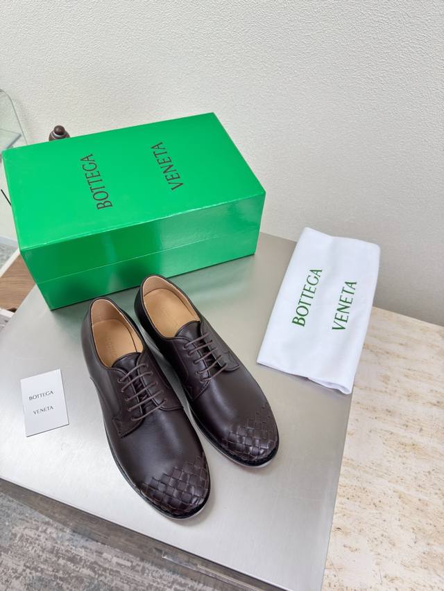 Men's and Women's High-End Color Matching Bv Derby Shoes Flat Design Calfskin Se