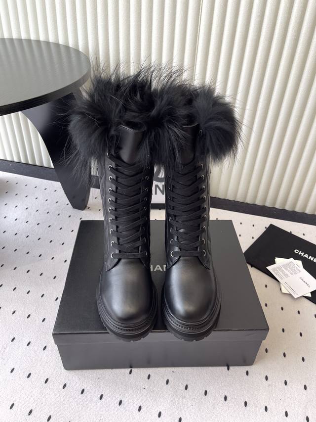 Chanel's new Fall/Winter platform mid-calf boots, crafted from imported cowhide,