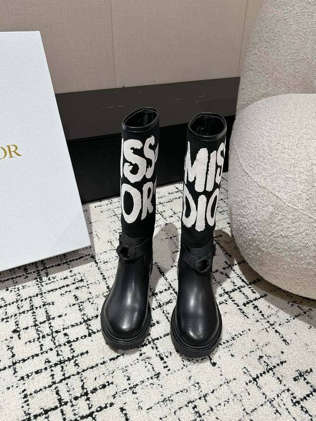 Top-tier version Upgraded full packaging Dior 24 embroidered mid-calf boots High