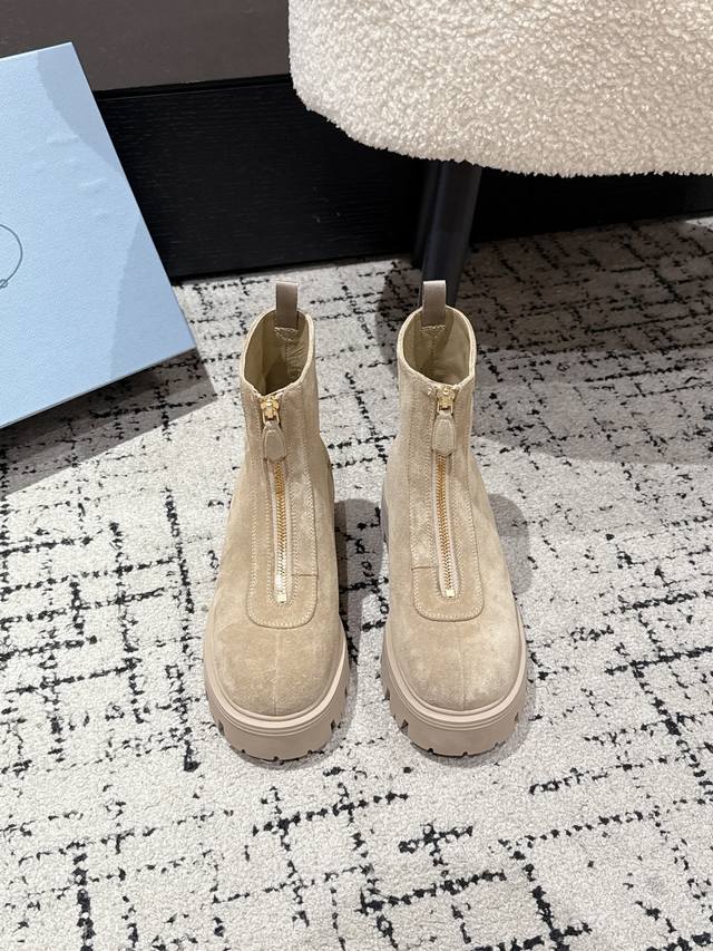 Prada 25 Classic Triangle Logo Slip-on Women's Ankle Boots A must-have for wint