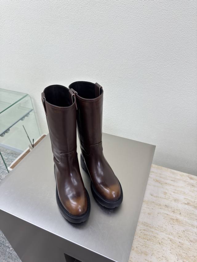 Miu'miu Platform Loafers Distressed Brown Calfskin with 3D Metal Logo Platform D