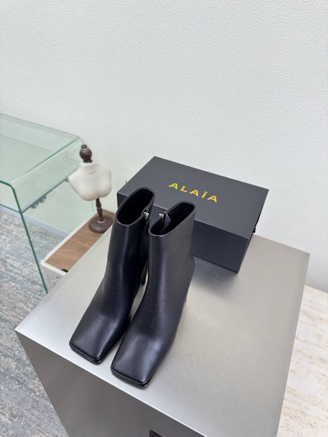 Top-grain cowhide inner zipper ankle boots, upper-covered, square toe, 9cm high