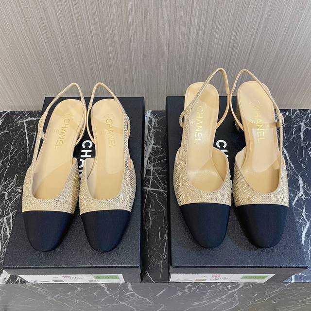 Chanel Spring/Summer Newest Rhinestone Chunky Heel Open-Toe Sandals Fashion Runw