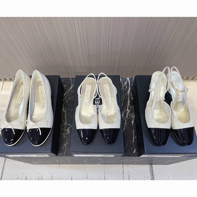 Chanel quilted ballet flats, open-toe sandals~~ Fashion runway style Color block