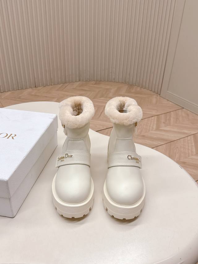 High-quality Dior slip-on fashion wool ankle boots, winter fashion warm full co