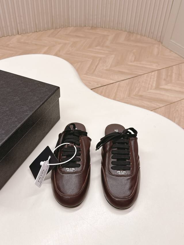 Half-slipper style Prada p brand 26Ssfw ~ New style lace-up Mary Jane casual sh