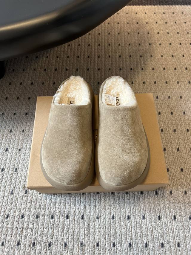 Ug* Autumn/Winter New Round-Toe Fleece-Lined Mule Slippers The upper is made of