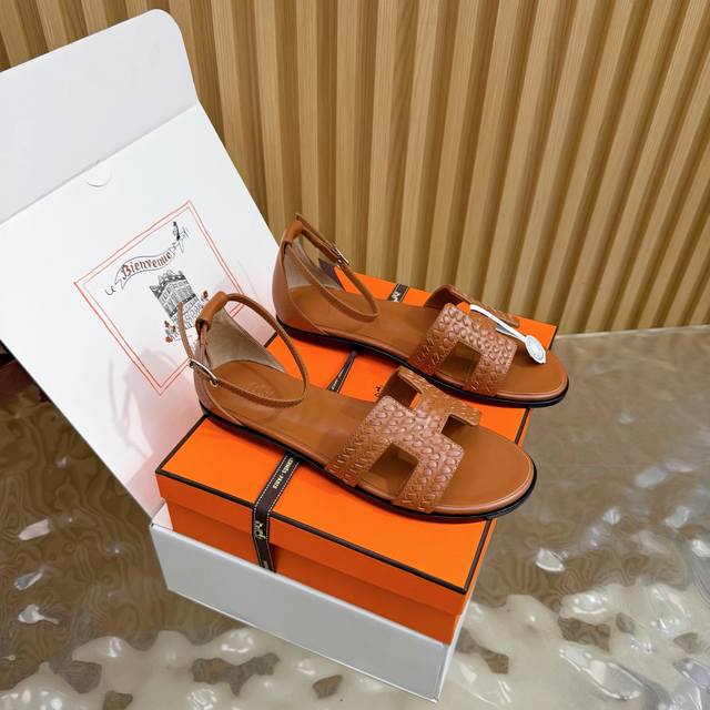 Top Quality# Hermes Oran Woven Suede Sandals 2025 H Latest Version Classic H Wov