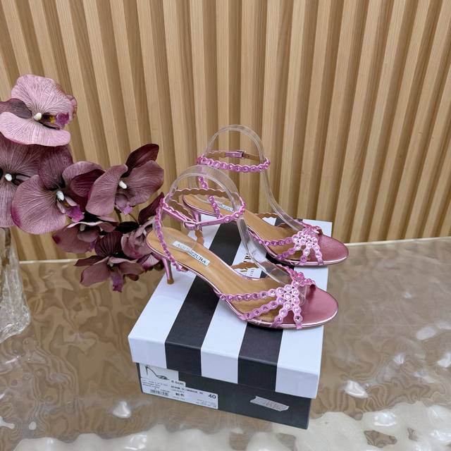 Aquazzura 2025 New Top-Tier Pineapple Women's Hot-Film Rhinestone High-Heeled Sa