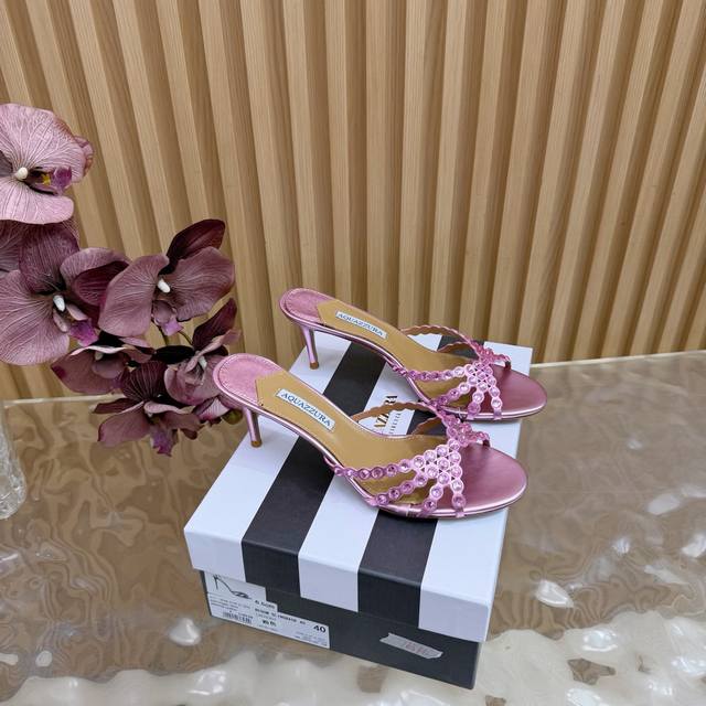 Aquazzura 2025 New Top-Tier Pineapple Women's Iridescent High-Heeled Sandals, Or