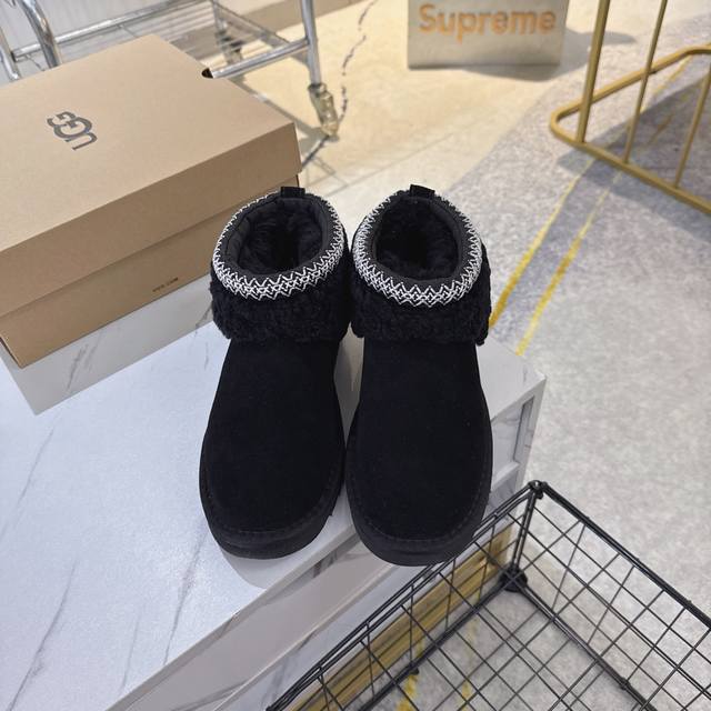 Factory Direct Ethnic Pattern Snow Boots Sheepskin Collar + Ethnic Jacquard Rib