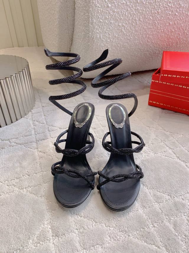 Factory Price p Ren* Caovill* Snake-Shaped Rhinestone High-Heeled Sandals - Exq
