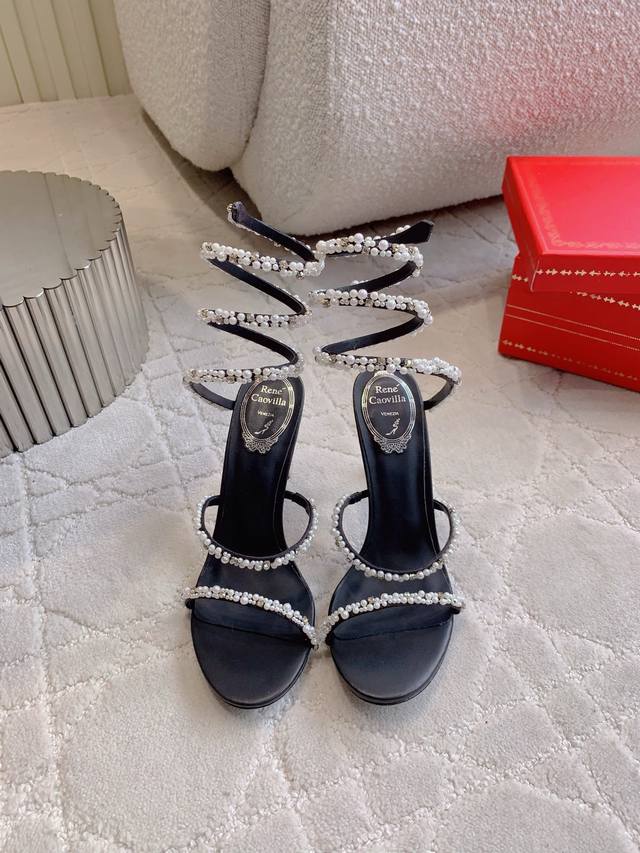 Factory Price p Ren* Caovill* Snake Pearl High-Heeled Sandals - Exquisitely ele