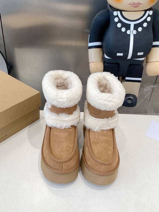 Factory-made embroidered Ugg thick-soled height-increasing and warm snow boots.