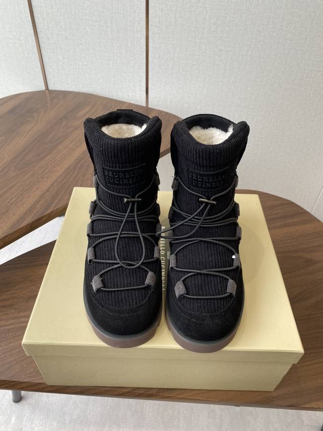 Brunello Cucinelli 25Ss Winter New Snow Boots, Lambswool Wool Pouch Boots. Brun