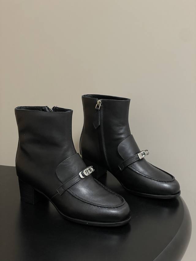 Top Quality Hermes 25Fw Autumn/Winter New H Brand Kelsy Chunky Heel Ankle Boots