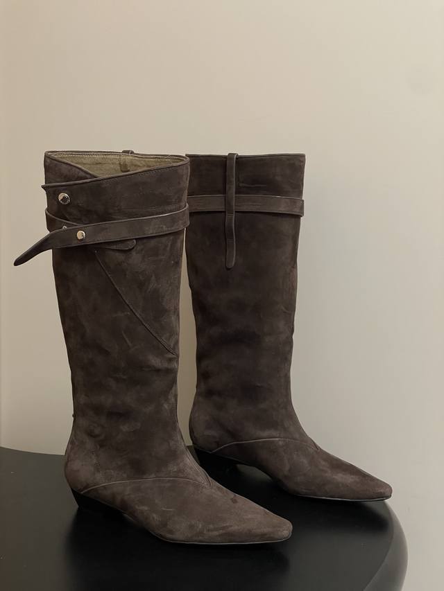 Orinous 2025 Autumn/Winter New Pointed Toe Retro Long Boots V-Shaped Stacked Lon