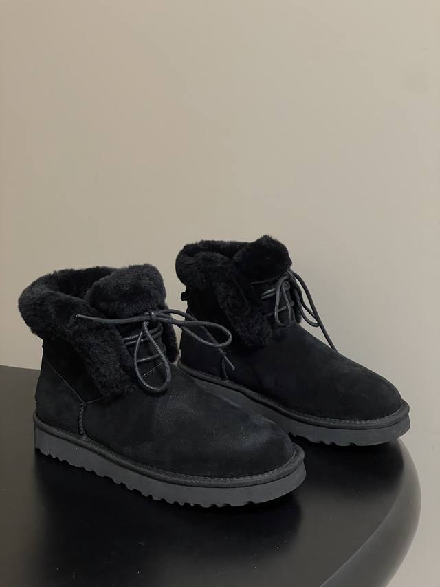 Ugg. Shearling Snow Boots, Casual Lace-up Short Boots with Wool Mouth Becoming a