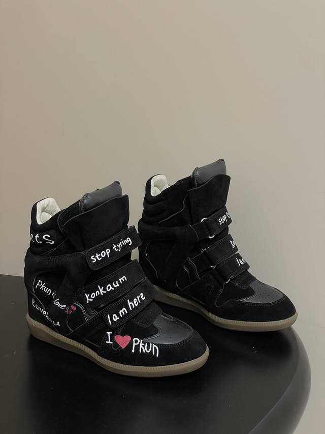 Graffiti Style Isabel Marant 2025 Fall/Winter New Velcro Casual High-Top Shoes T