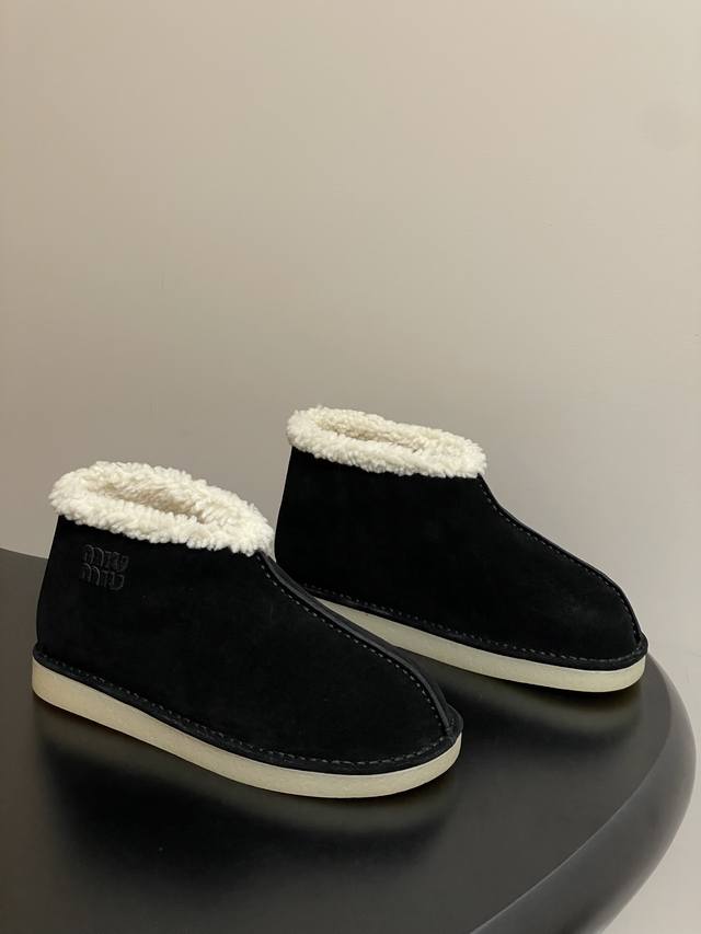 Top Quality 25Fw Autumn/Winter New Miu Miu Suede Snow Boots, Shearling Lined Thi