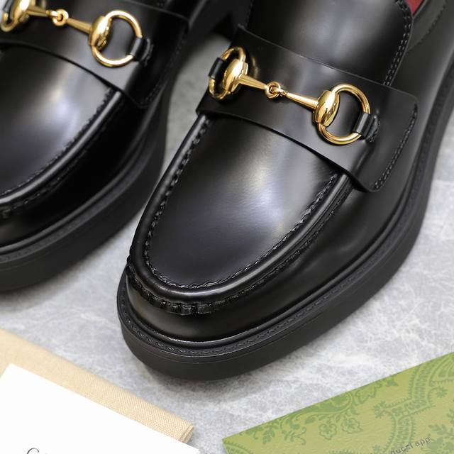 Highest Version Autumn/Winter Newest Gucci Grooved Bee Sole Horsebit Platform Lo