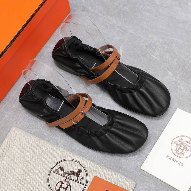 Top-tier Hermes 24S Spring/Summer Classic Ballet Flats Mary Jane Series Classic