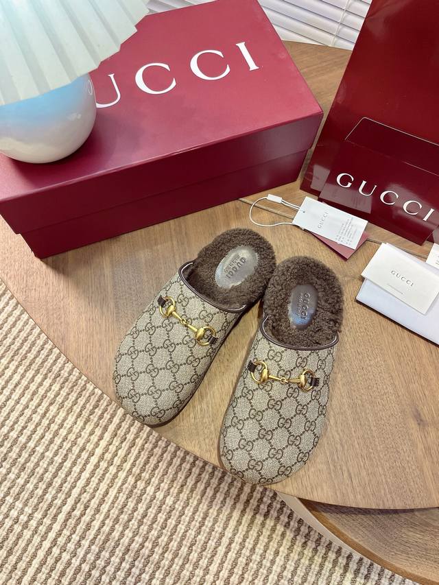 Gucci Fall/Winter New Flat Wool Slippers Super comfortable double-strap wool sli