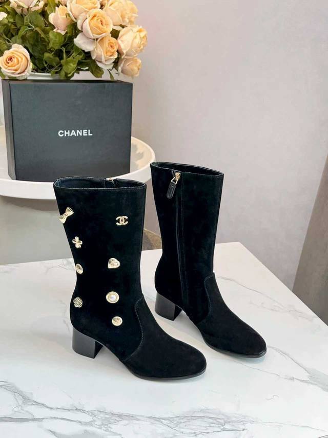 Chanel Autumn/Winter Chunky Heel Mid-Calf Boots with Rubber and Leather Soles