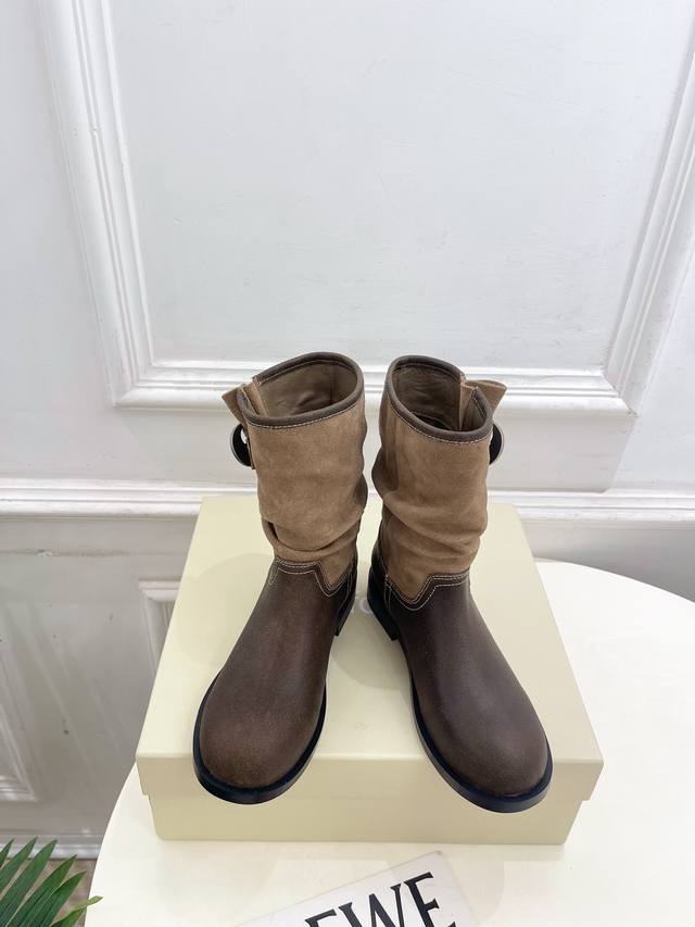 Unfolio 25 Autumn/Winter New Retro Belt Buckle Color Block Ankle Boots & Long Bo