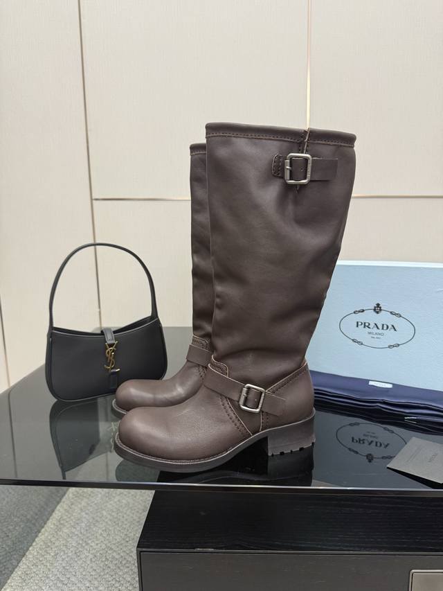 Factory Price Prada 25Wf Autumn/Winter New Arrival Belt Buckle Retro Chunky Heel