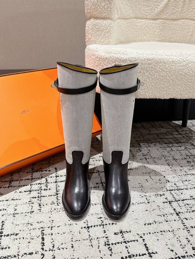Cloth/Leather#Top-tier version Hermes 25 Kelly buckle riding boots The classic H