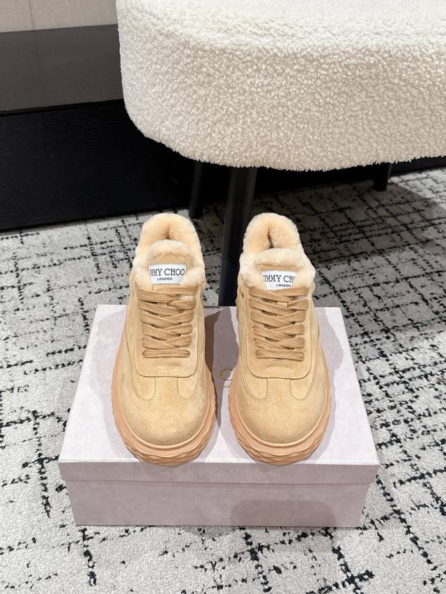 Top-tier version Jimmy Choo 25 New Diamond Maxi Mule F Wool Platform Casual Shoe