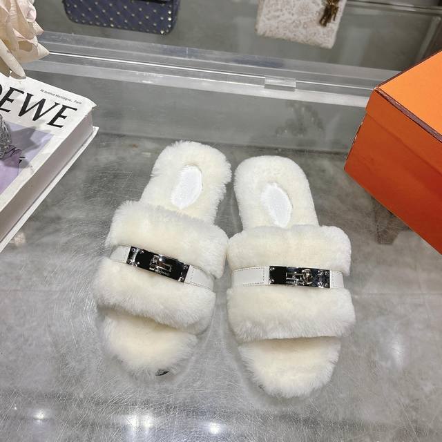 Factory Price p Hermes wool slippers, top-quality, made year-round, 2025 new st