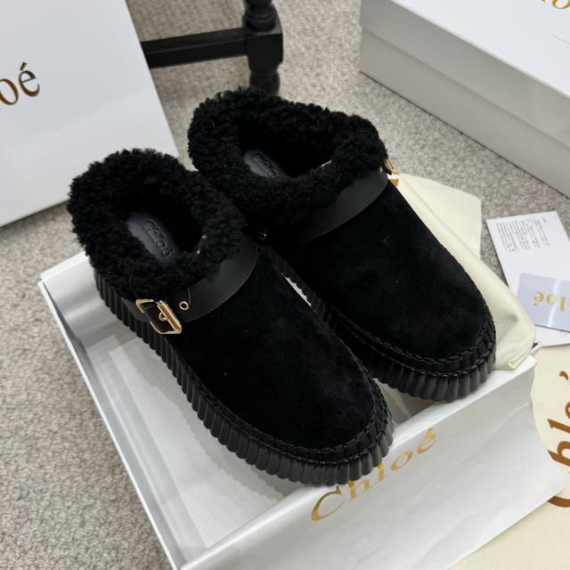 Furry Shoes Chloe's latest upgraded hand-stitched casual shoes Original private